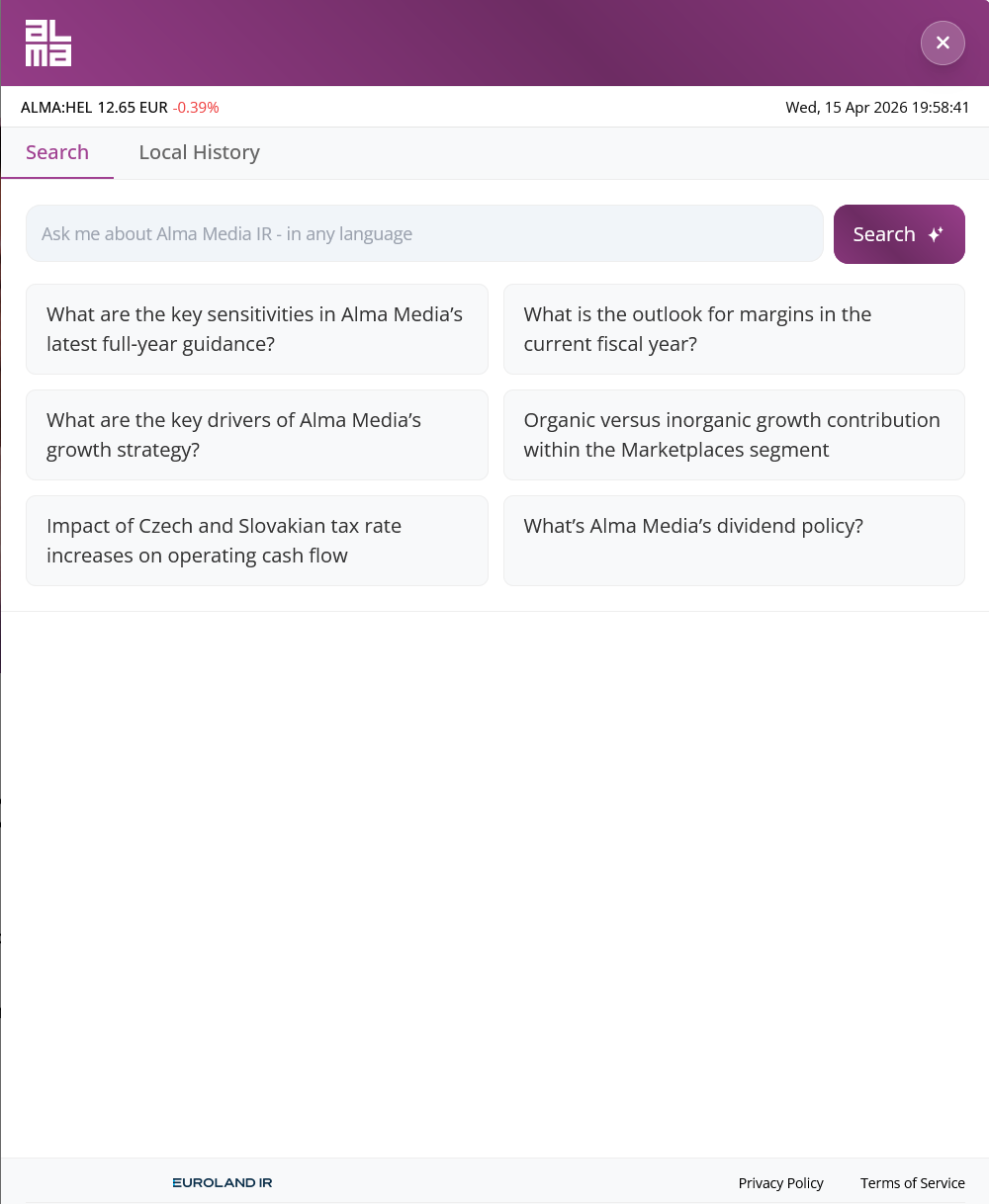 Euroland AI Search — ask questions in plain language